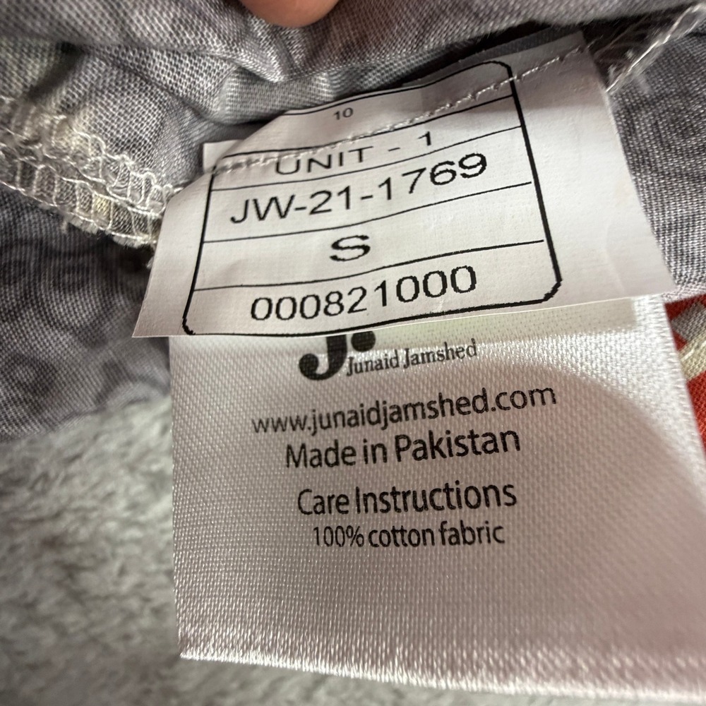 NWT J. Junaid Jamshed Women Grey Cotton Embroidered Kurta Tunic‎ Small - Picture 3 of 16